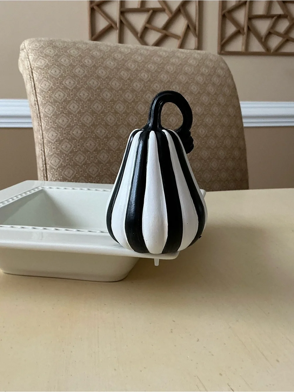 Black and White Striped (Beetlejuice) Gourd Pumpkin Platter Decoration 🎃